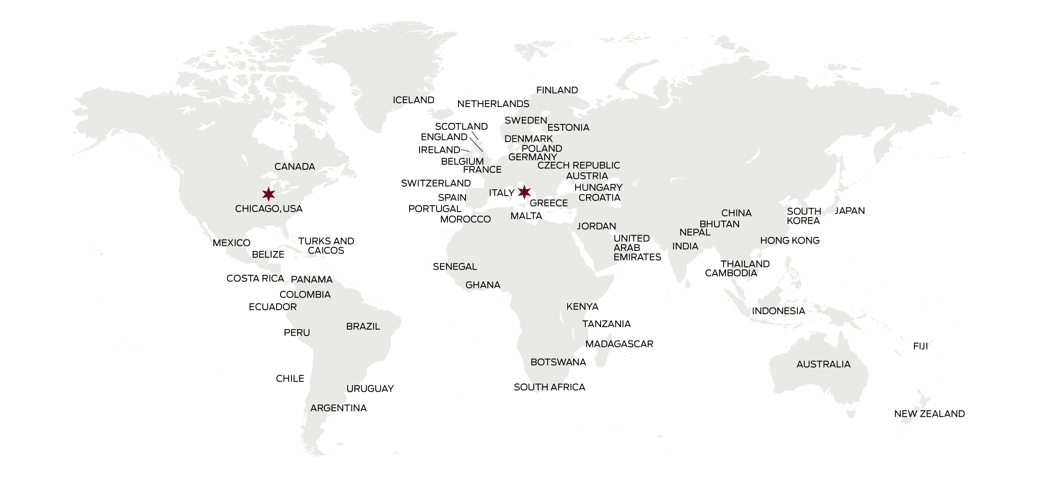 map showing study abroad destinations